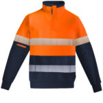 Mens Orange Flame Hi Viz 1/4 Zip Brushed Fleece Pullover - Hoop Taped