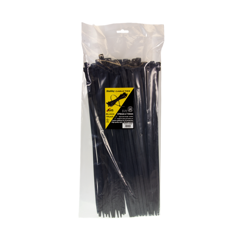 TWCB15100HD Stanway Cable Tie Light HD UV Black 370mm x 7.5mm 100 pack - Image 1